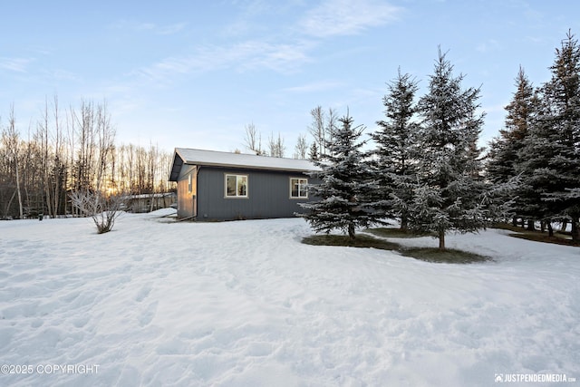 view of snow covered exterior