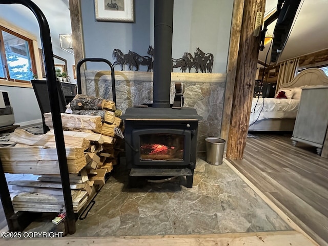 room details with a wood stove