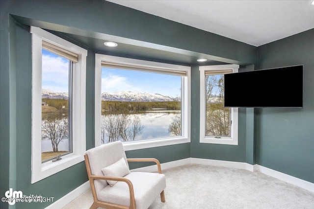 sitting room featuring carpet flooring and a healthy amount of sunlight