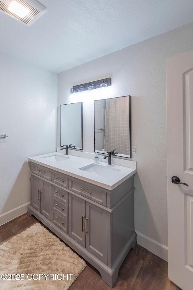 bathroom featuring wood-type flooring and vanity