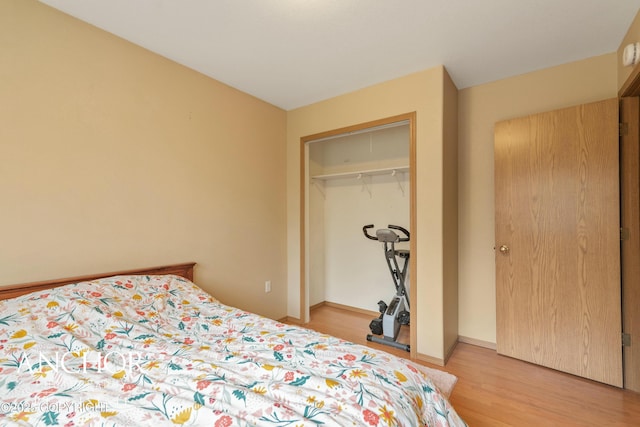 bedroom featuring light hardwood / wood-style floors and a closet