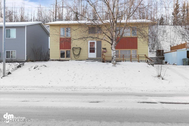 view of snow covered property