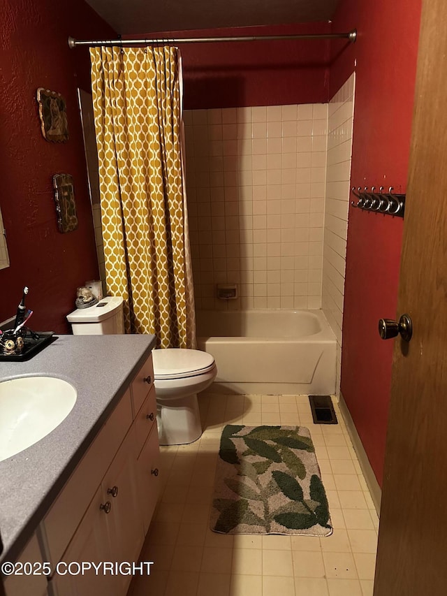 8281 Stratton Cir, Anchorage, AK 99507 - full bath featuring vanity, tile patterned flooring, and shower / tub combo