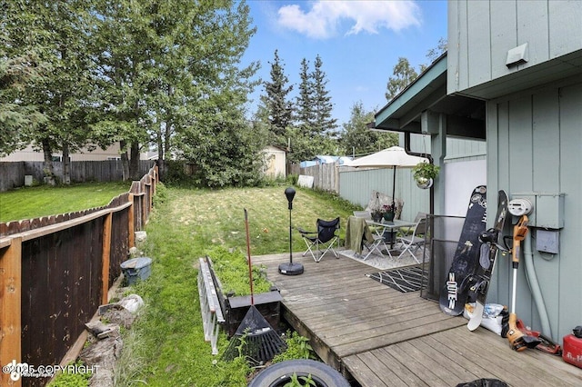 8281 Stratton Cir, Anchorage, AK 99507 - deck featuring a fenced backyard and a shed
