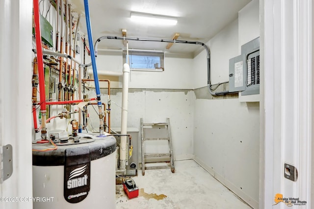 utility room featuring electric panel and electric water heater