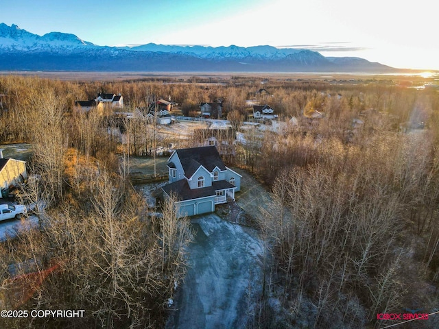 bird's eye view with a mountain view