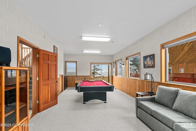 recreation room featuring carpet and pool table