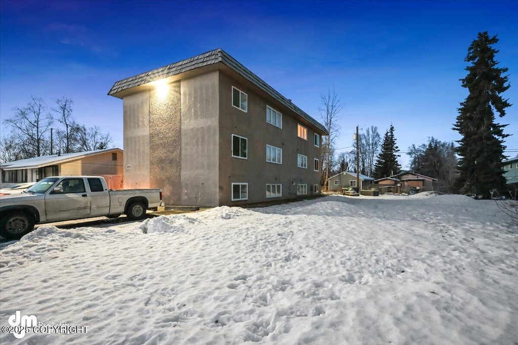 view of snow covered exterior