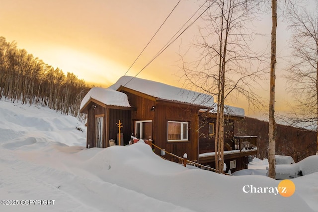 view of snow covered exterior