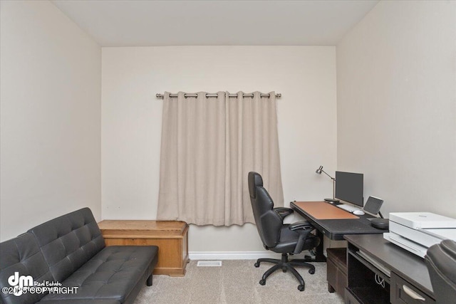 view of carpeted home office