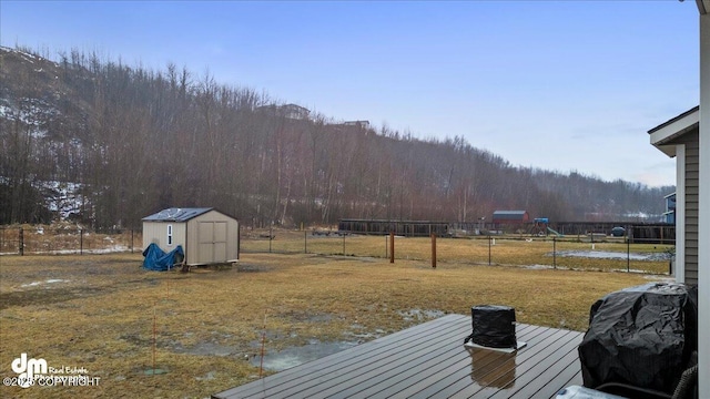 view of yard with a shed