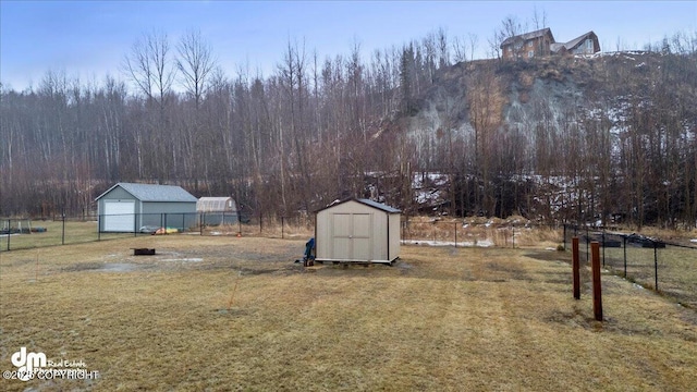 view of yard with a storage unit