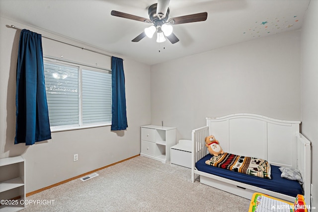 bedroom with carpet flooring and ceiling fan