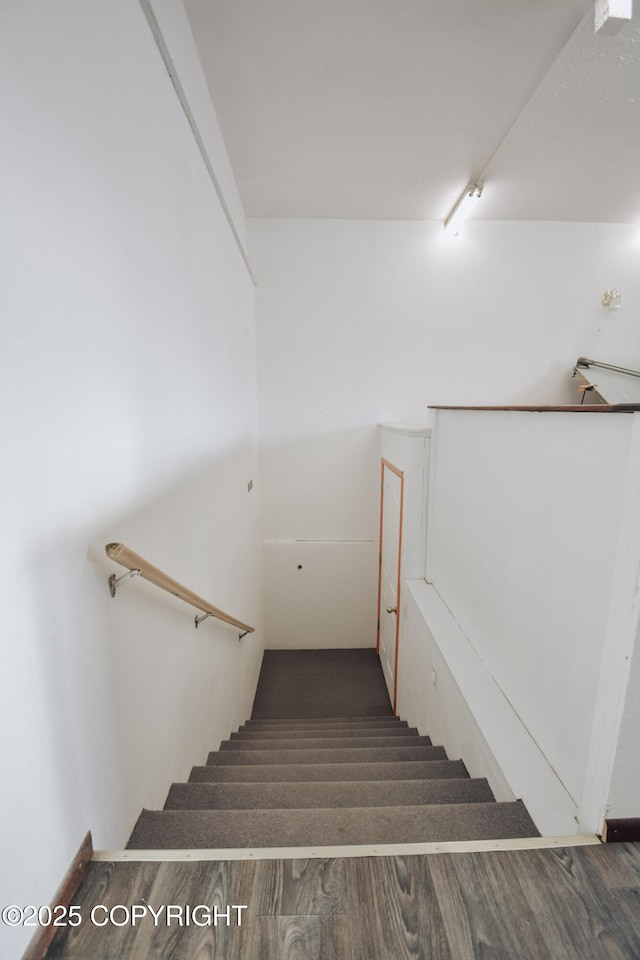 staircase featuring hardwood / wood-style flooring