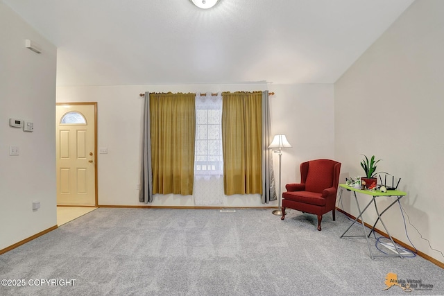 living area featuring carpet