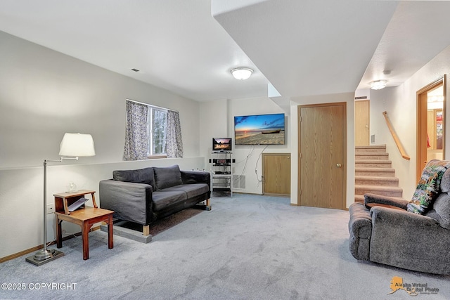 living room with light colored carpet