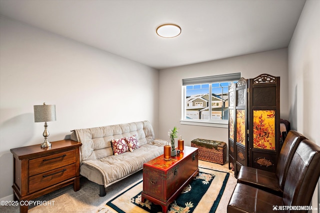 living room featuring light colored carpet