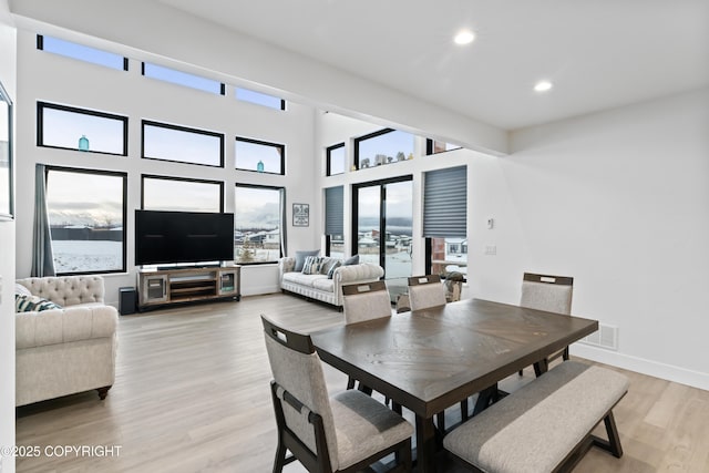 dining area with light hardwood / wood-style flooring