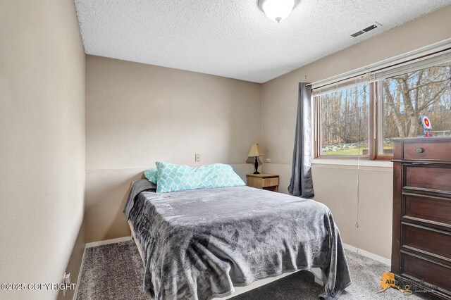 5450 E Alder Dr, Wasilla, AK 99654 - bedroom with visible vents, a textured ceiling, baseboards, and light carpet