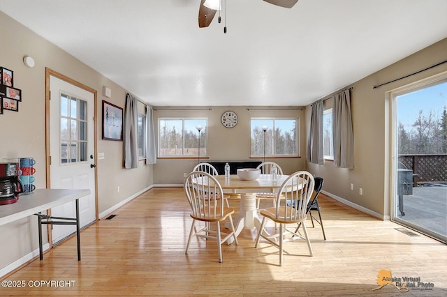 5450 E Alder Dr, Wasilla, AK 99654 - dining area featuring light wood-style floors, baseboards, ceiling fan, and visible vents