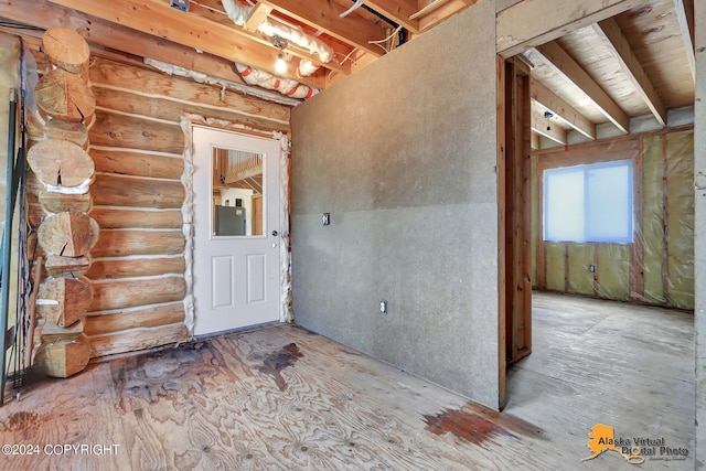 interior space with rustic walls