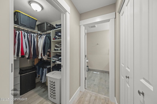 spacious closet featuring light wood-type flooring