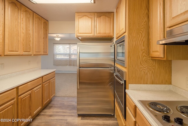 kitchen with light wood-type flooring and stainless steel appliances