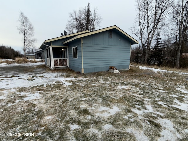 view of snow covered exterior