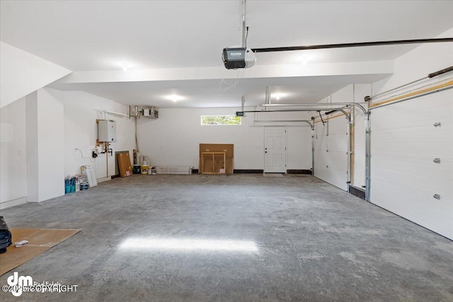 garage with water heater and a garage door opener