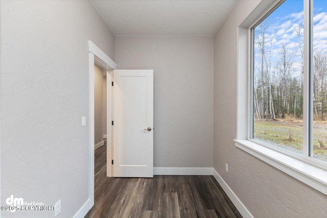 hallway with dark hardwood / wood-style flooring