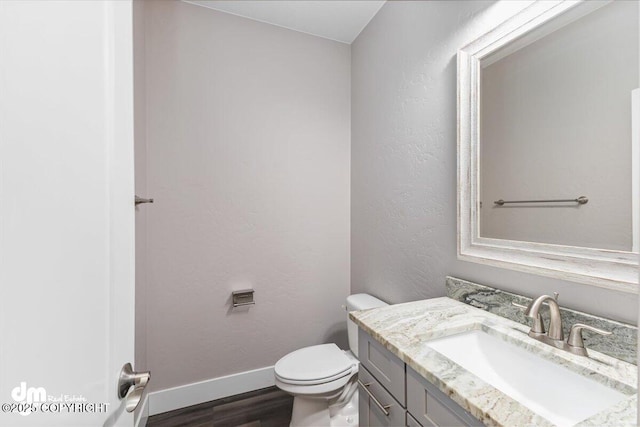 bathroom featuring vanity, toilet, and hardwood / wood-style floors