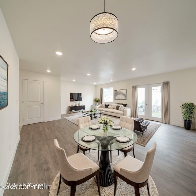445 Idaho St, Anchorage, AK 99504 - dining room featuring wood finished floors, recessed lighting, and french doors