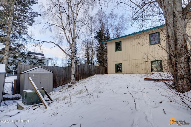 exterior space featuring a storage unit