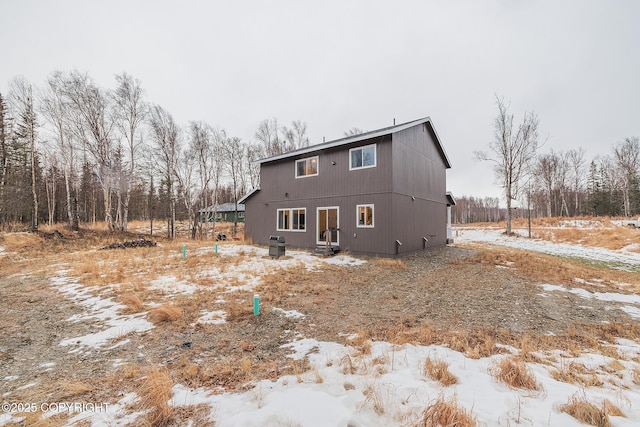 view of snow covered property