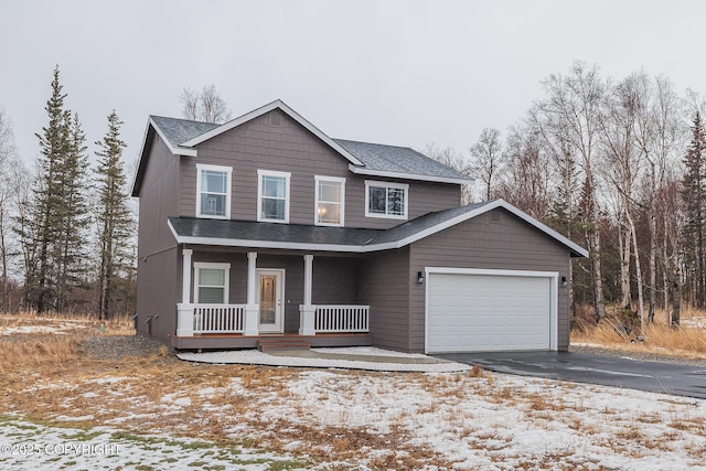 view of front of house featuring a garage and covered porch