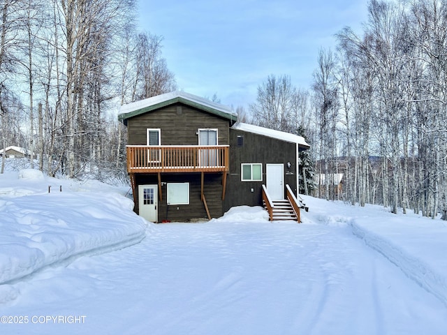 view of snow covered property