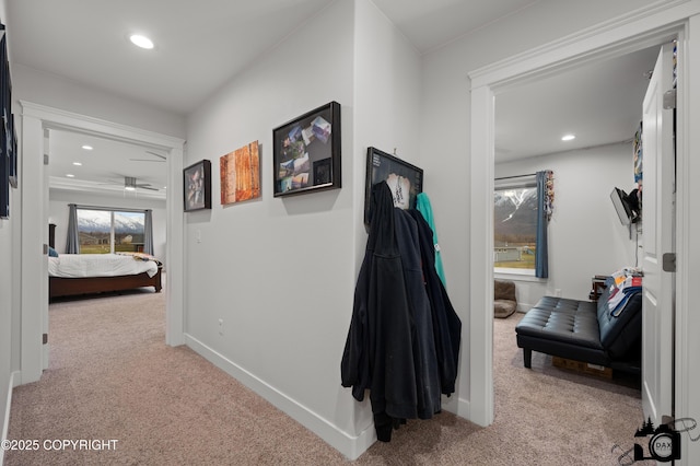 hallway with light carpet