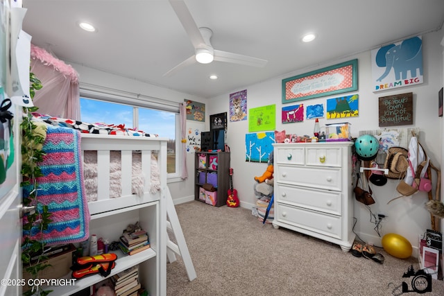 bedroom featuring carpet flooring and ceiling fan