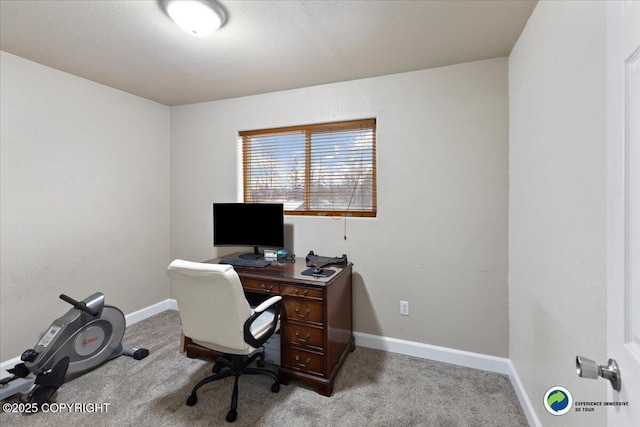 office area featuring light carpet