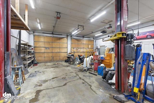 garage with a garage door opener