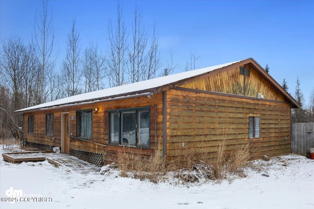 view of snow covered exterior