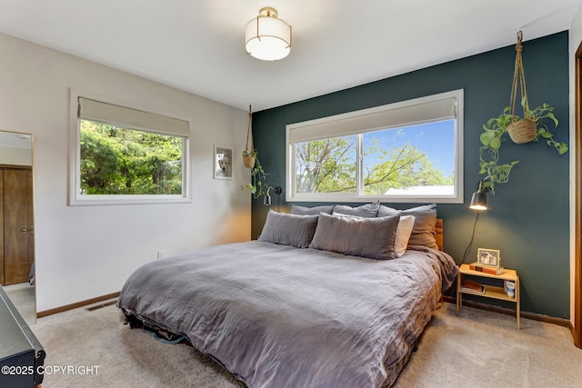 4800 Folker St, Anchorage, AK 99507 - bedroom featuring multiple windows, light carpet, and baseboards