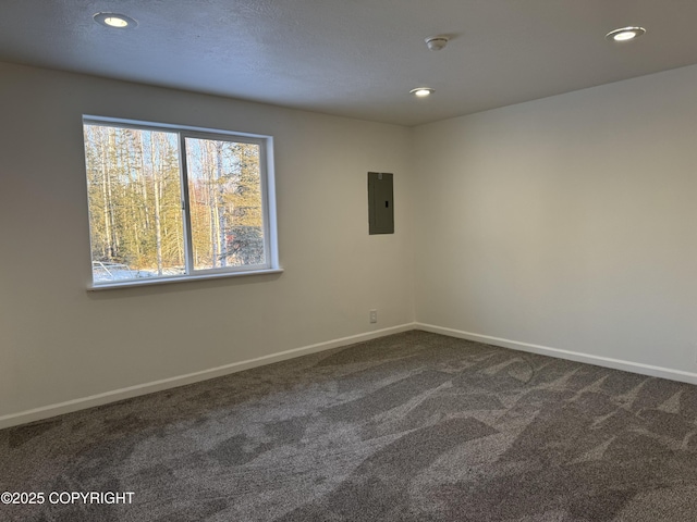 carpeted spare room with electric panel