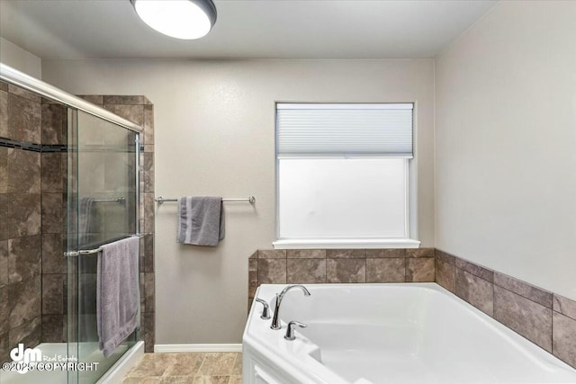 bathroom featuring plus walk in shower