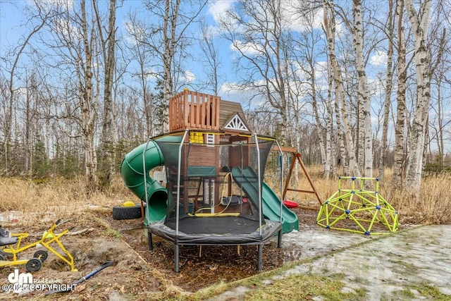 view of play area with a trampoline