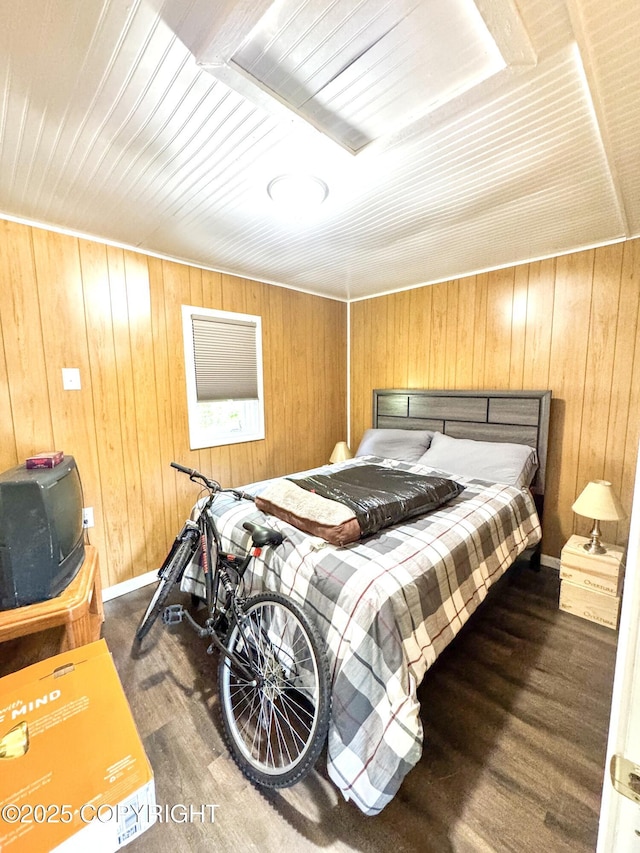 9218 N Erica Dr, Willow, AK 99688 - bedroom featuring dark wood finished floors, wooden walls, and wood ceiling