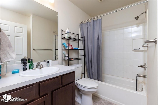 full bathroom with vanity, toilet, and shower / bath combo with shower curtain