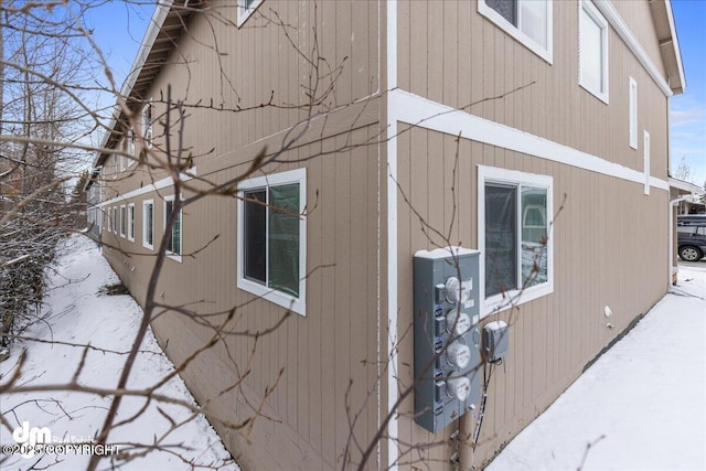 view of snow covered exterior