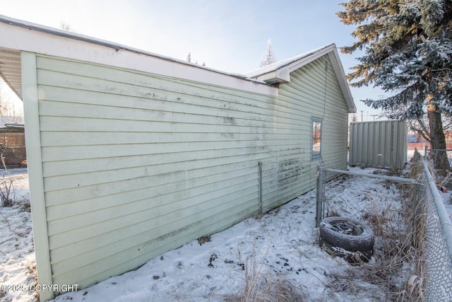 view of snow covered exterior