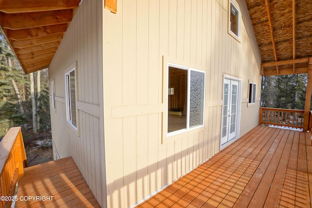 wooden deck with french doors